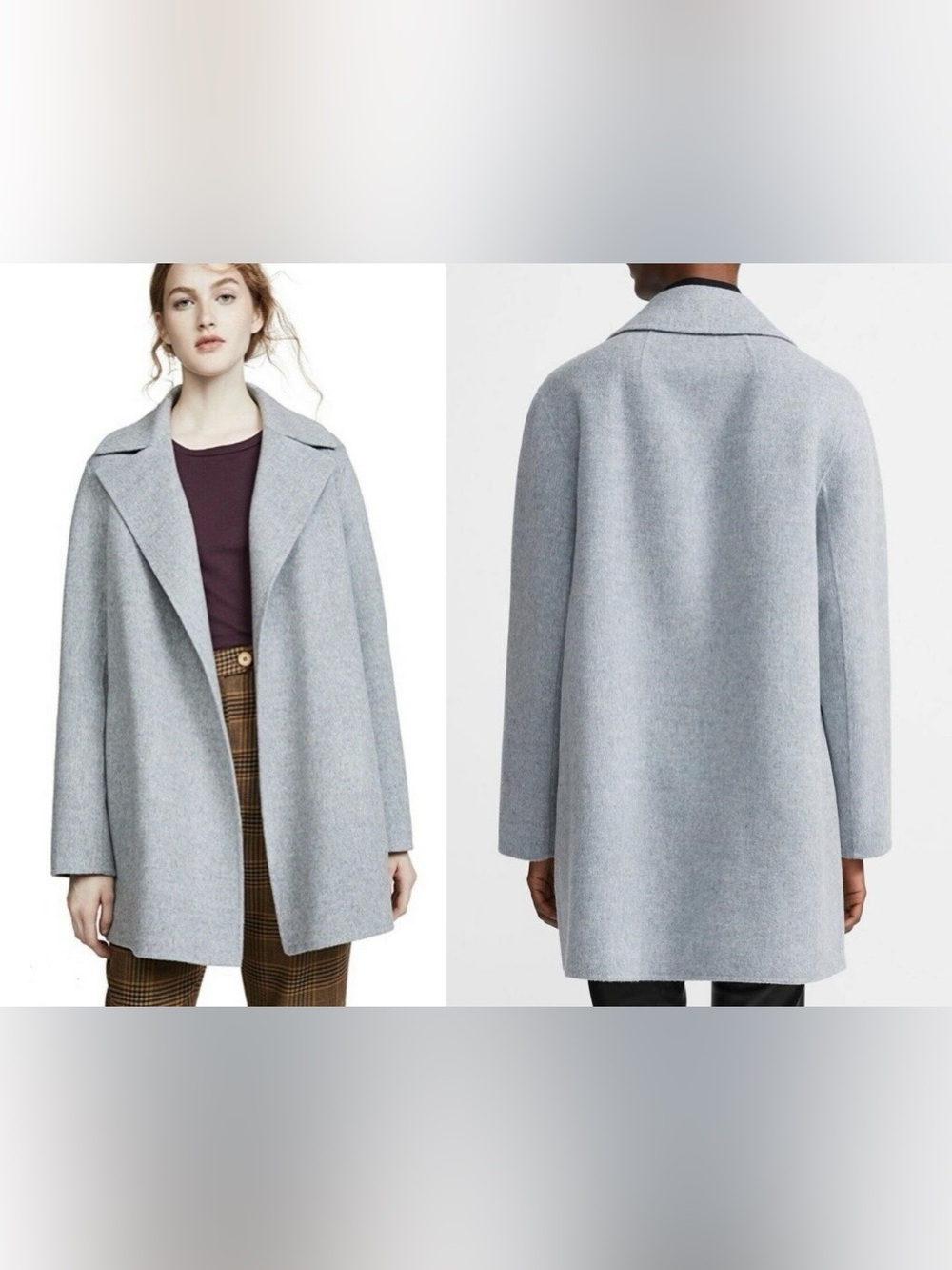 Theory Wool Cashmere Sileena Oversized Open Front Cardigan Gray L